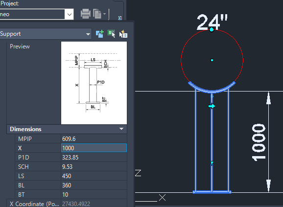 manually typing 1000mm to properties