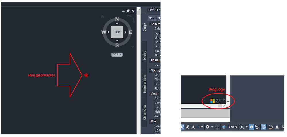 3. Red geomarker and Bing logo.