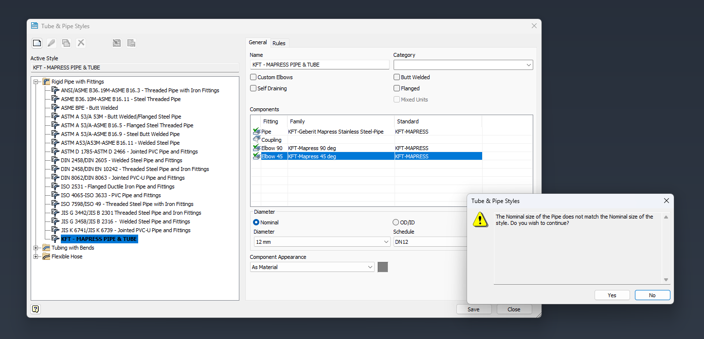 Tube & Pipe Style with fittings - error - Autodesk Community