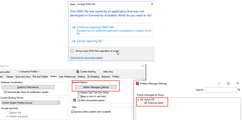 Solucionado: Dica... Você conhece a mensagem "Continue opening DWG file ...