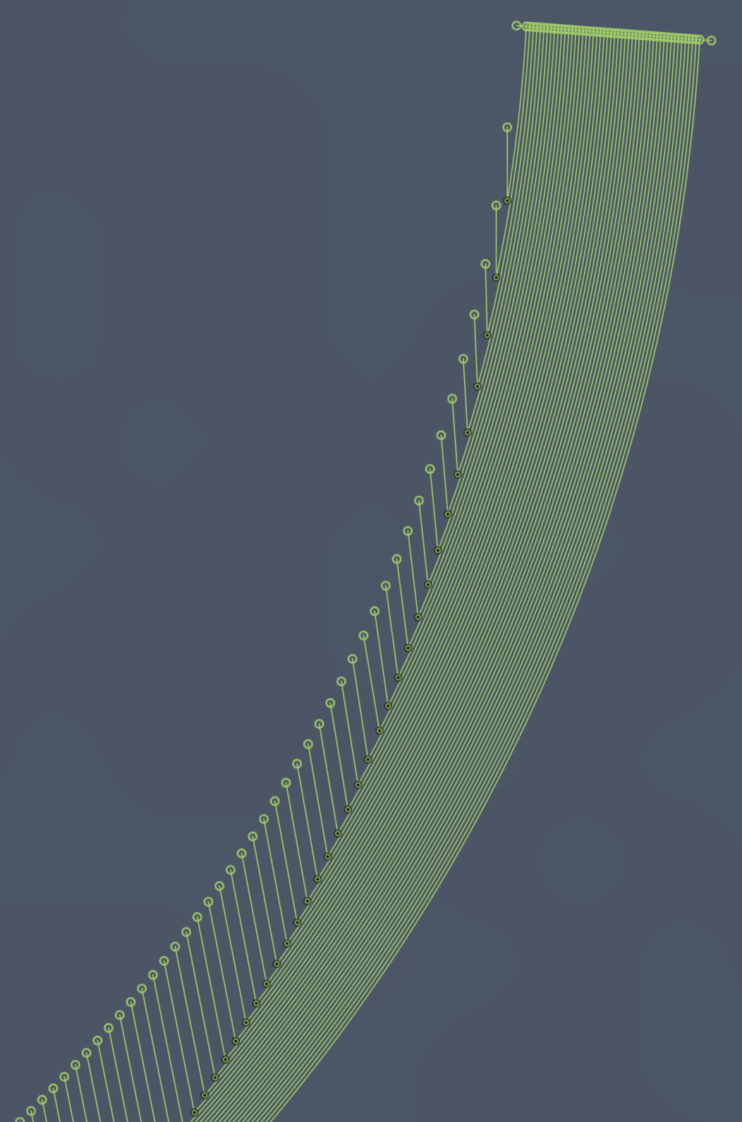 Array of arcs sharing a concentric center, and radiating along one ...