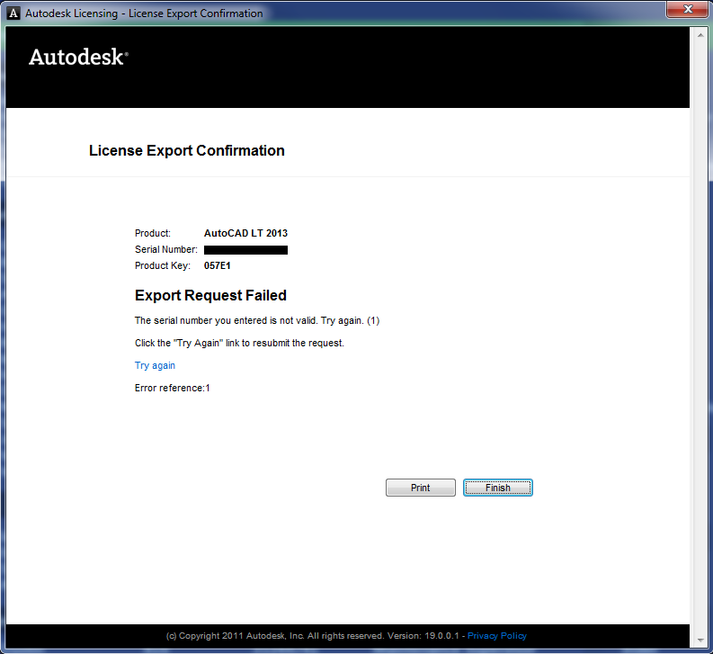 Solved: Cannot transfer license using LTU (AutoCAD LT 2013 