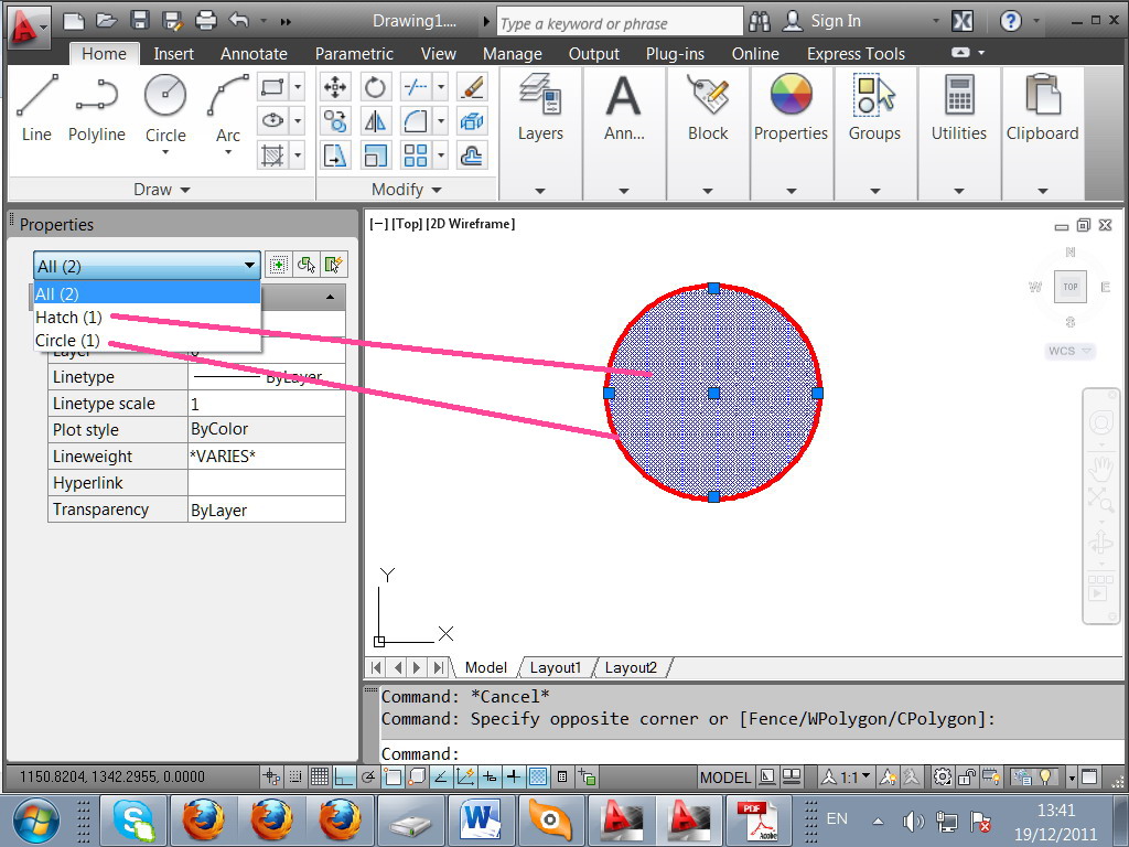 Solved How To Draw A Circle Filled With Solid Hatch As One Unit Autodesk Community Autocad