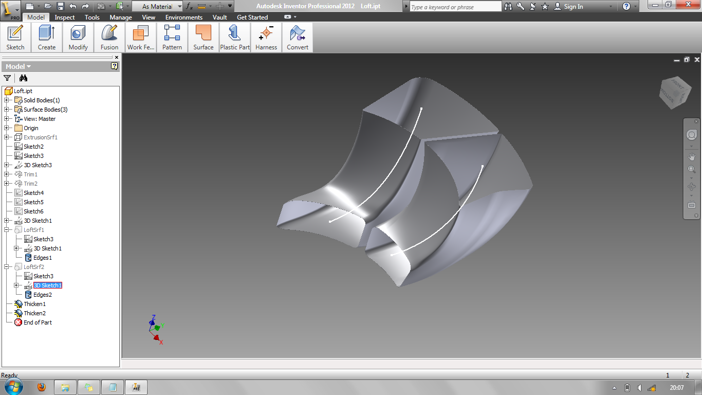 Solved Loft Between 3d Sketch And Normal Sketch Autodesk Community Inventor