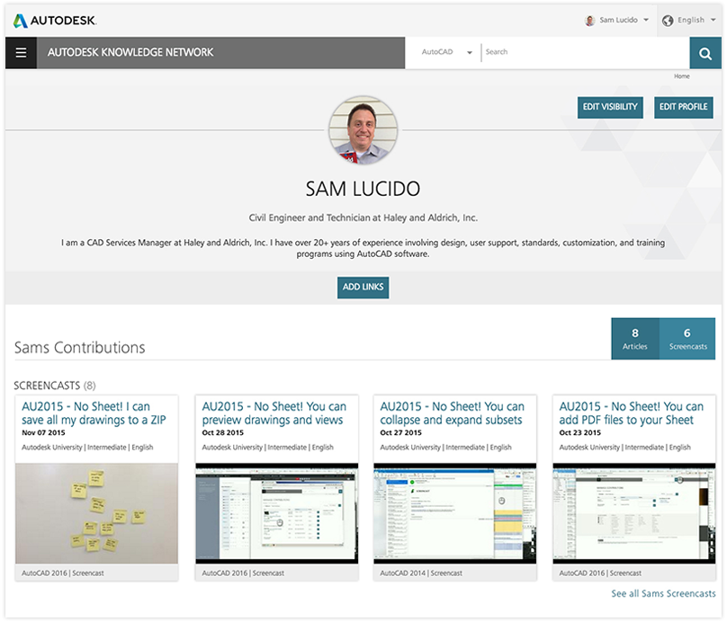 Autodesk Knowledge Network - My Profile Page