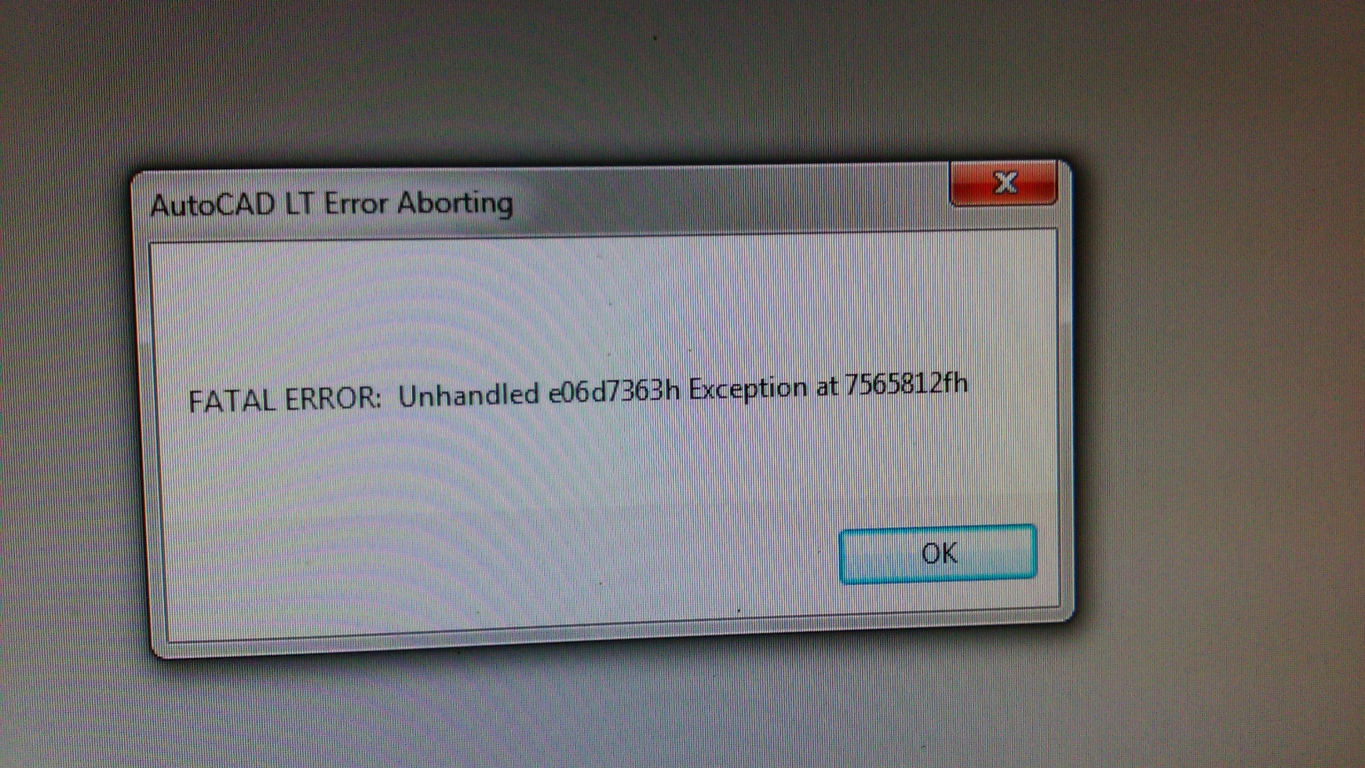 Фатальная ошибка в автокаде unhandled e0434352h exception