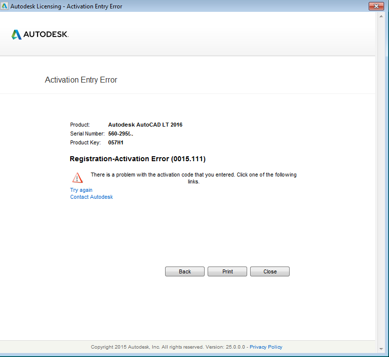 Ошибка активации 0015 111 autocad 2019