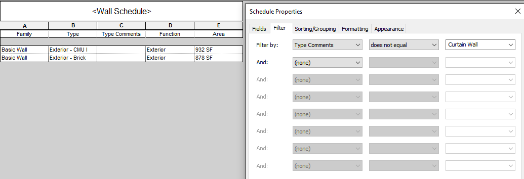 Schedule properties - Filter not allowing options - Autodesk Community