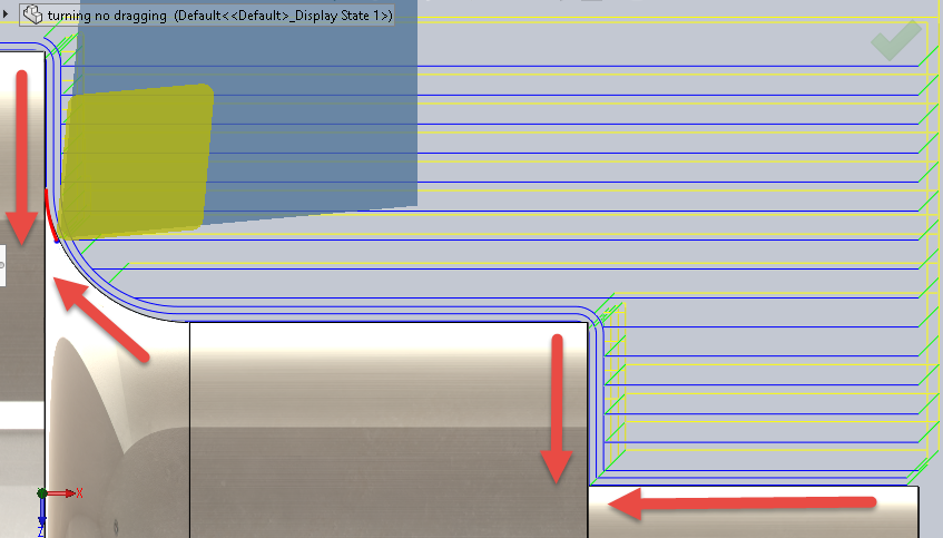 Toolpath with no dragging enabled.