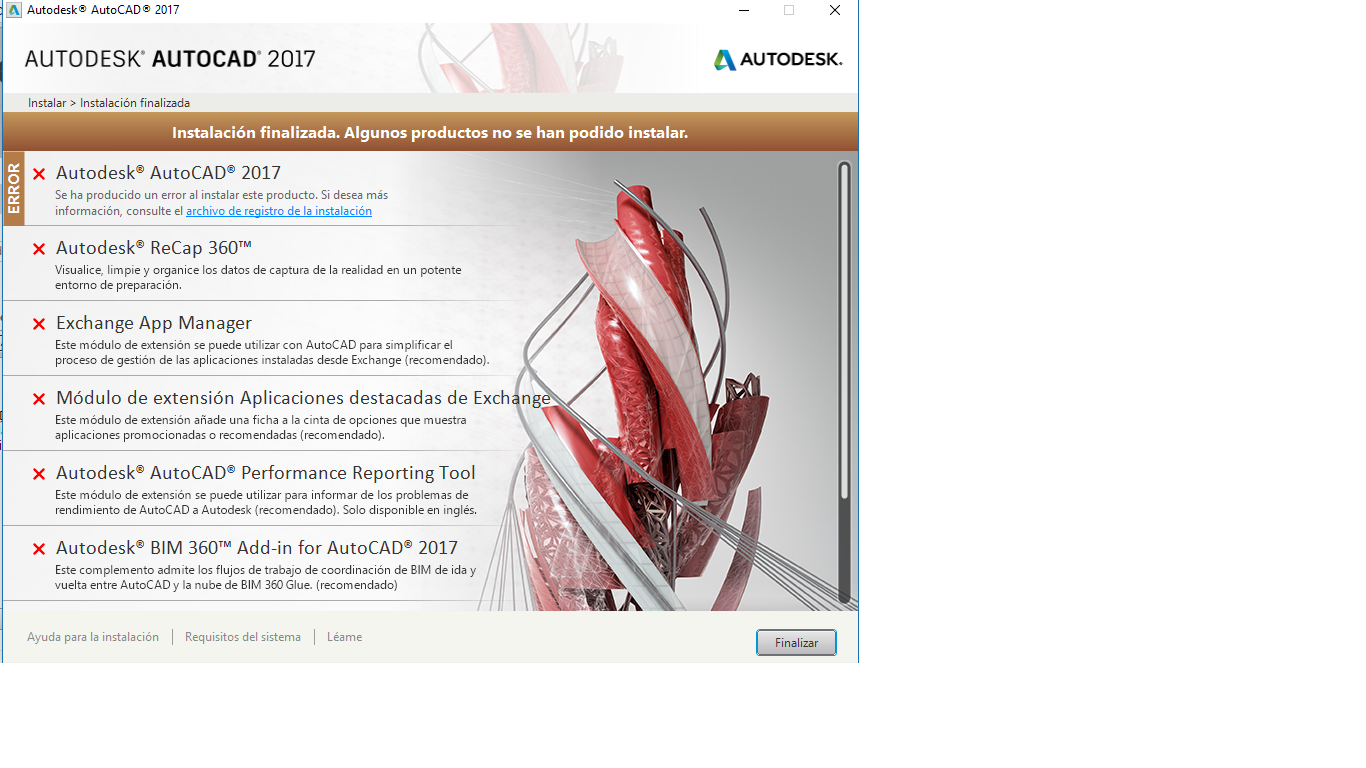 Fallo en la instalacion de autocad