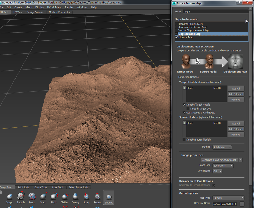 exporting terrain mesh displacement map