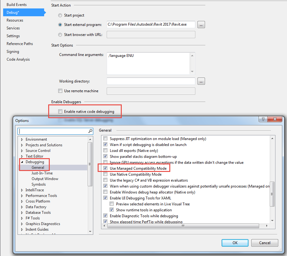 Solved: `Use managed compatibility mode` or `Enable native code debugging`?  - Autodesk Community - Revit Products