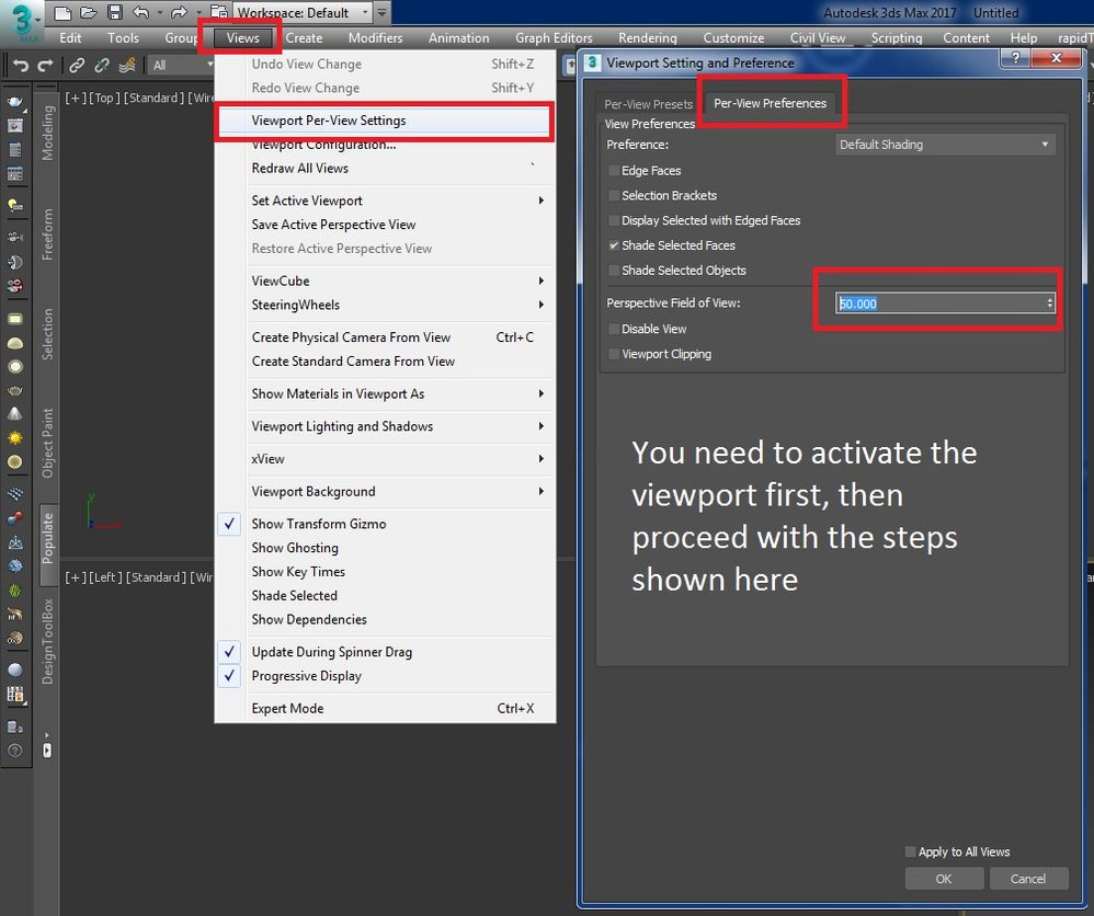 Solved: Changing viewport FOV by specific value in 3DS Max 2017 - Autodesk  Community - 3ds Max