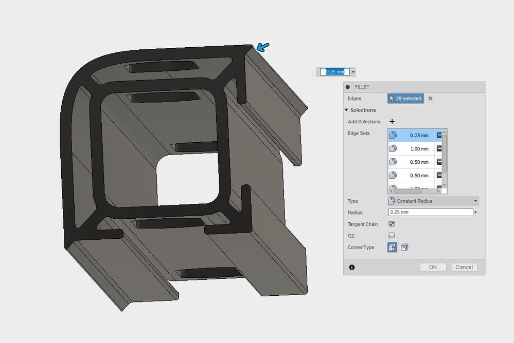 Solved: Project lines/curves from one sketch onto another then fillet ...