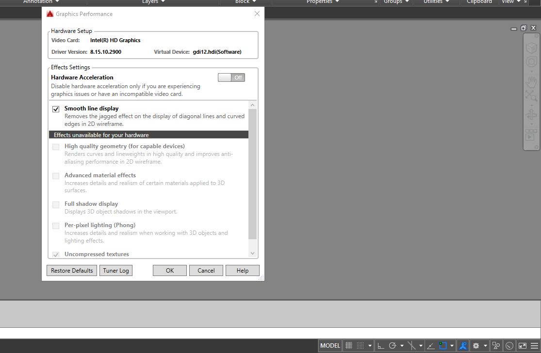 Solved I can't turn on hardware acceleration on Autocad 2016
