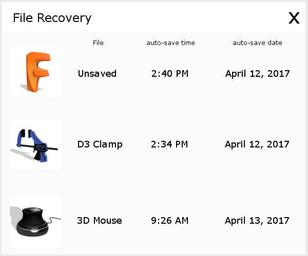 More organized file recovery dialog - Autodesk Community