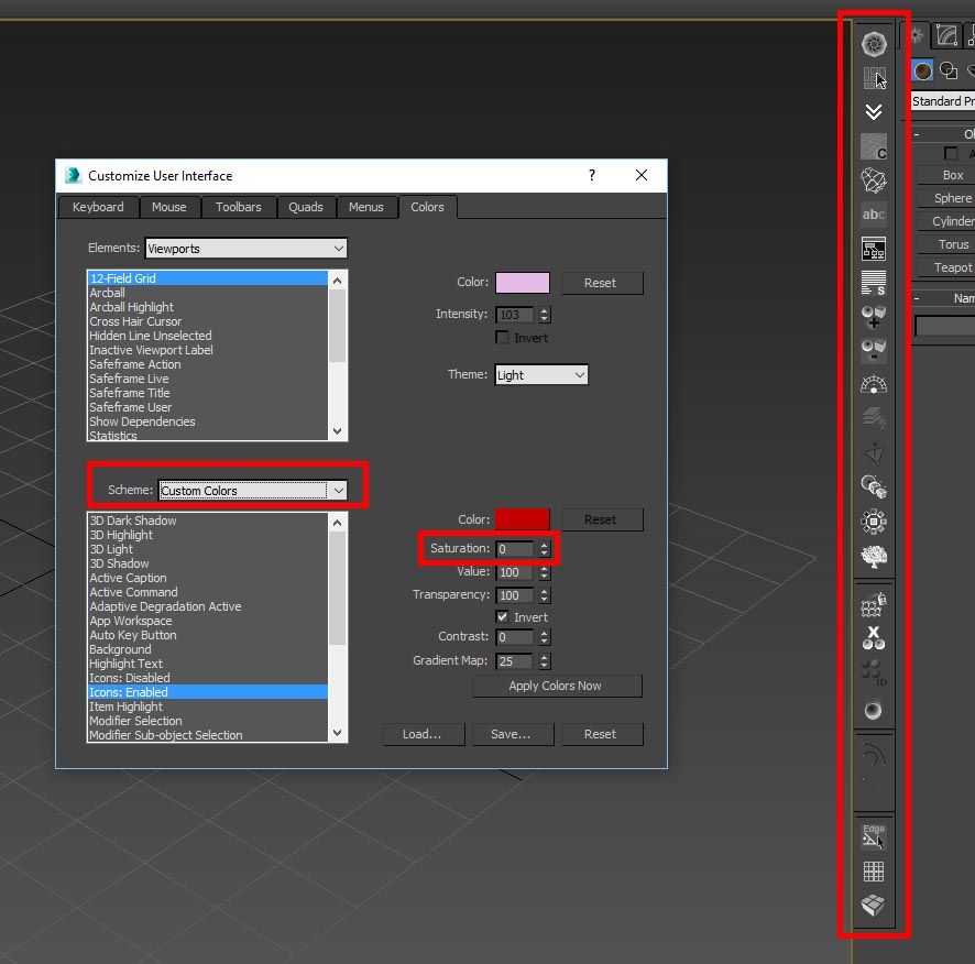 Solved: 3ds Max 2017 UI Toolbar Icons Hidden Settings  (Saturation/Transparency/Invert) - Autodesk Community - 3ds Max