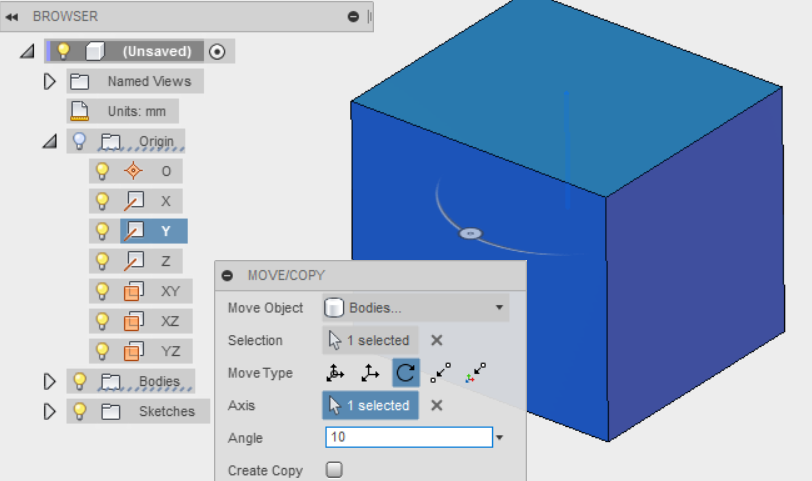 Unable to rotate an object around a random axis in Fusion 360