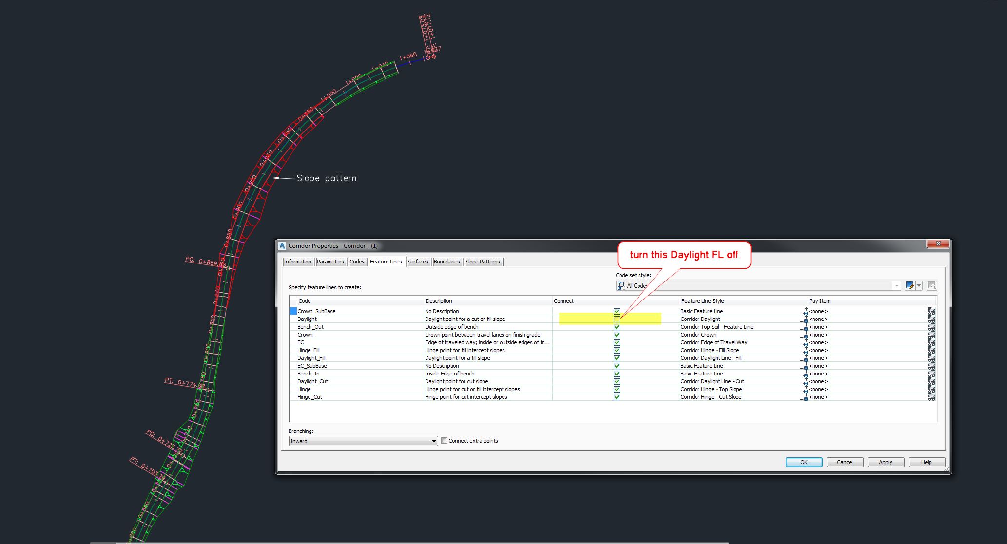 Solved: Two colors for corridor slope pattern - Autodesk Community