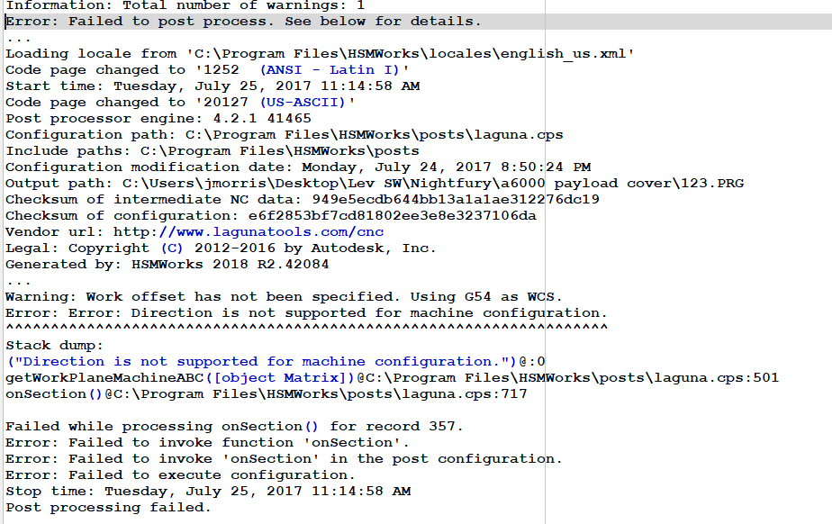 Solved: Errror Error: Direction is not supported for machine - Autodesk ...