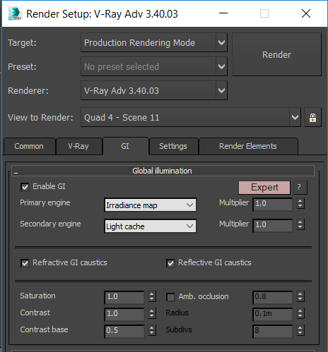 Solved: No Indirect Illumination menu on the vray render setup? - Autodesk  Community - 3ds Max