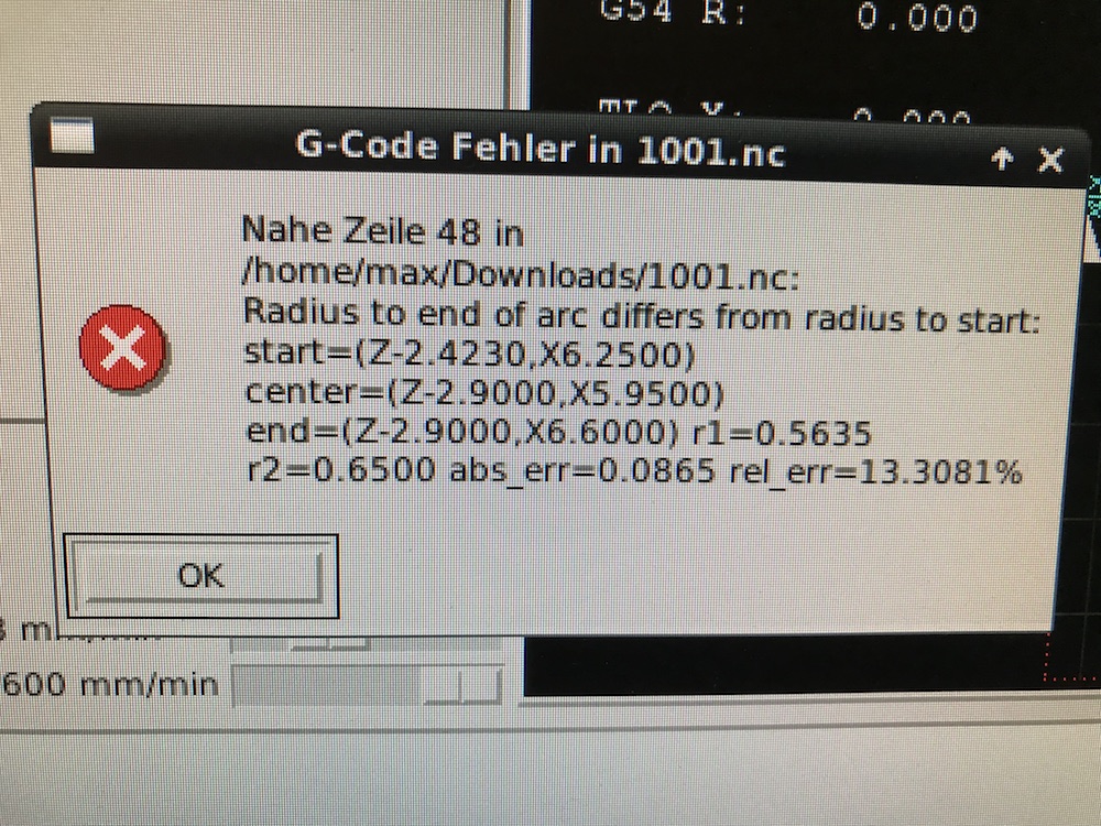 G code error Radius to end of arc differs from radius to start