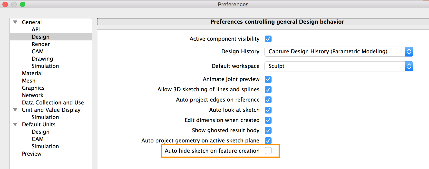 Allow User To Disable Auto hiding Of Sketches And Construction Planes