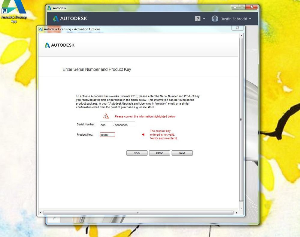 Navisworks product key issue.JPG