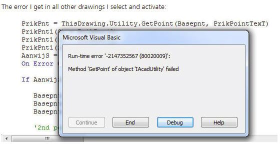 Solved Getpoint Fails Error If I Switch To Another Drawing In My Vba Application Autodesk Community Autocad