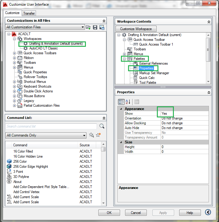 Solved: 2015 Properties Palette missing in action - AutoCAD