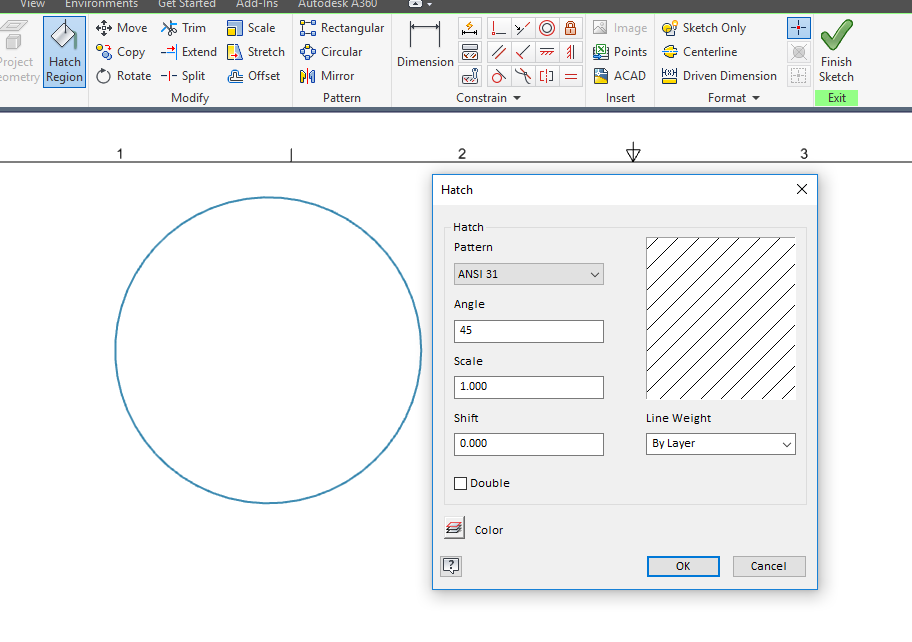 Solved: Hatching a sketch in a drawing - Autodesk Community