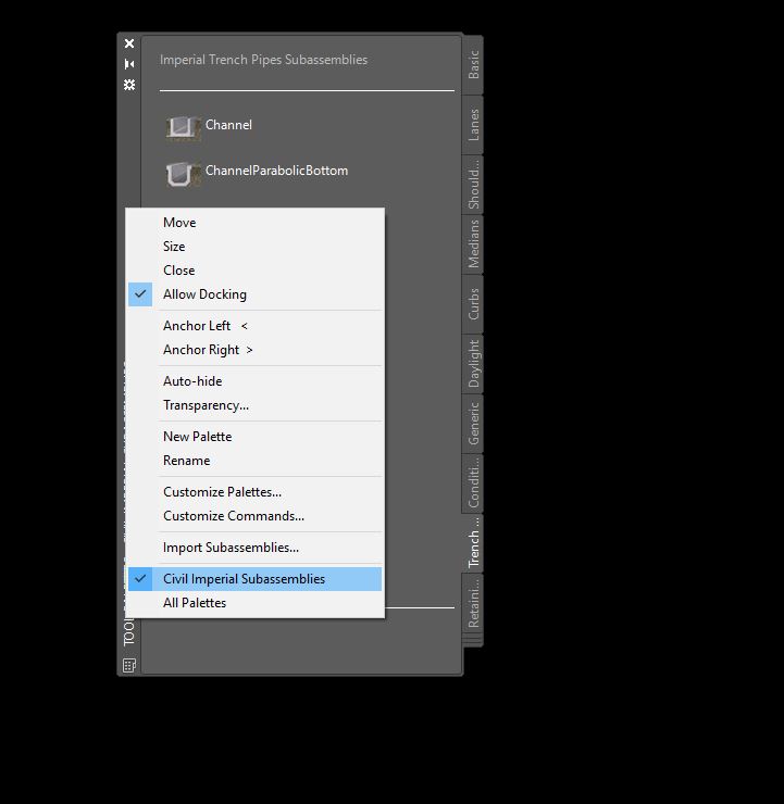 Solved: Civil Imperial Subassemblies tool palette are missing - Autodesk  Community - Civil 3D