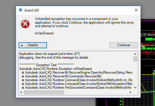 Фатальная ошибка в автокаде unhandled e0434352h exception
