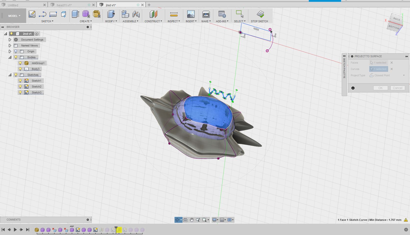 not support project sketch geometry into same sketch. Please change ......"  - Autodesk Community - Fusion 360