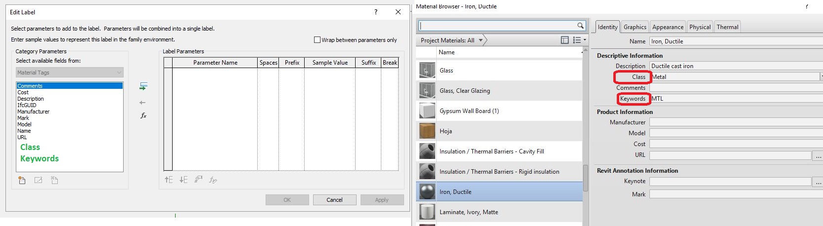 Label Class and keywords material parameters - Autodesk Community