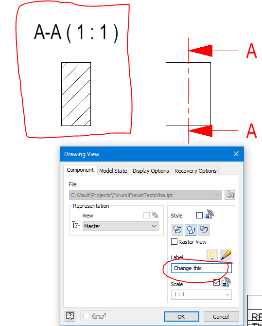 Sectioned views and their respective annotations in the drawing ...