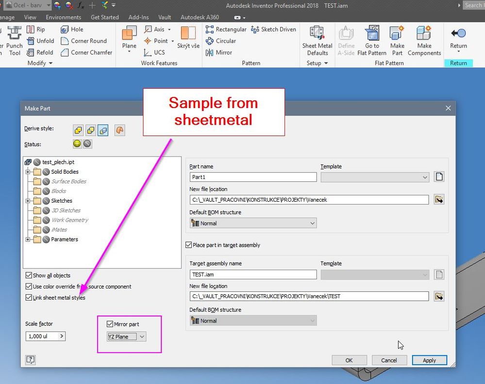 option in sheetmetal environment