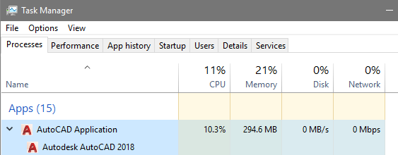 Solved: AutoCAD 2018 using full processor thread with no drawings open -  Autodesk Community - AutoCAD