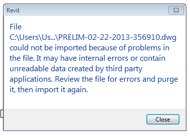 Revit Error-Linking DWG