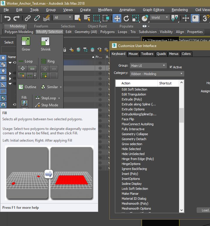 Solved: Create Keyboard Shortcut for Graphite Fill Hole Tool - Autodesk  Community - 3ds Max