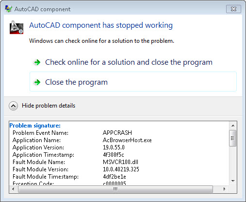 AutoCAD 2013 with SP1 Crash printing from Help - Autodesk Community
