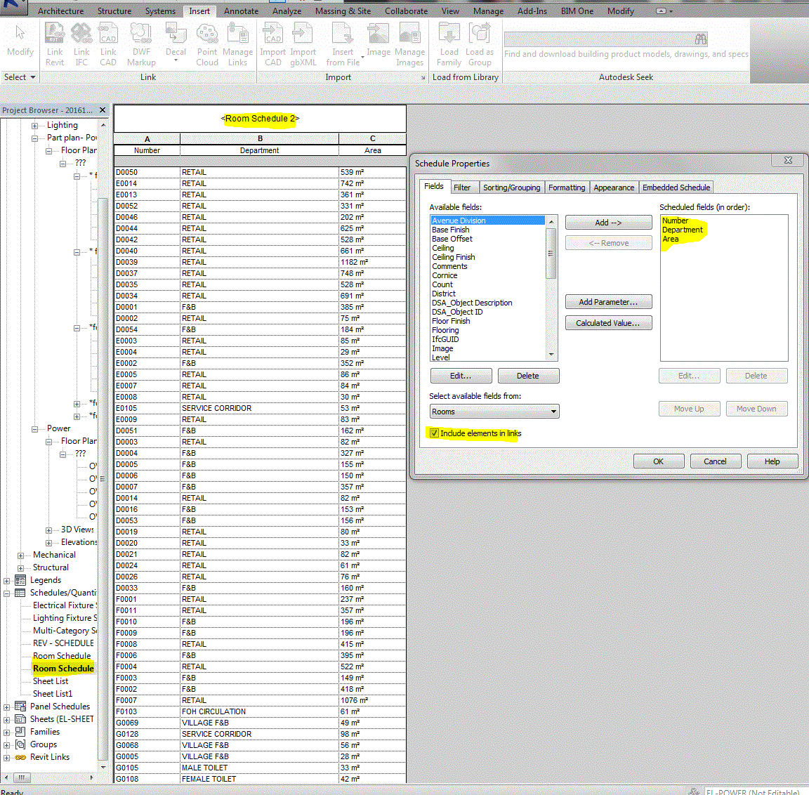 Archi link file room name not appearing mep multi category schedule ...