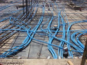 Picture of flexible conduits in a concrete ceiling