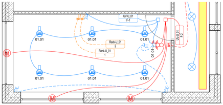 Sample of an electrical plan with different Systems in different colors