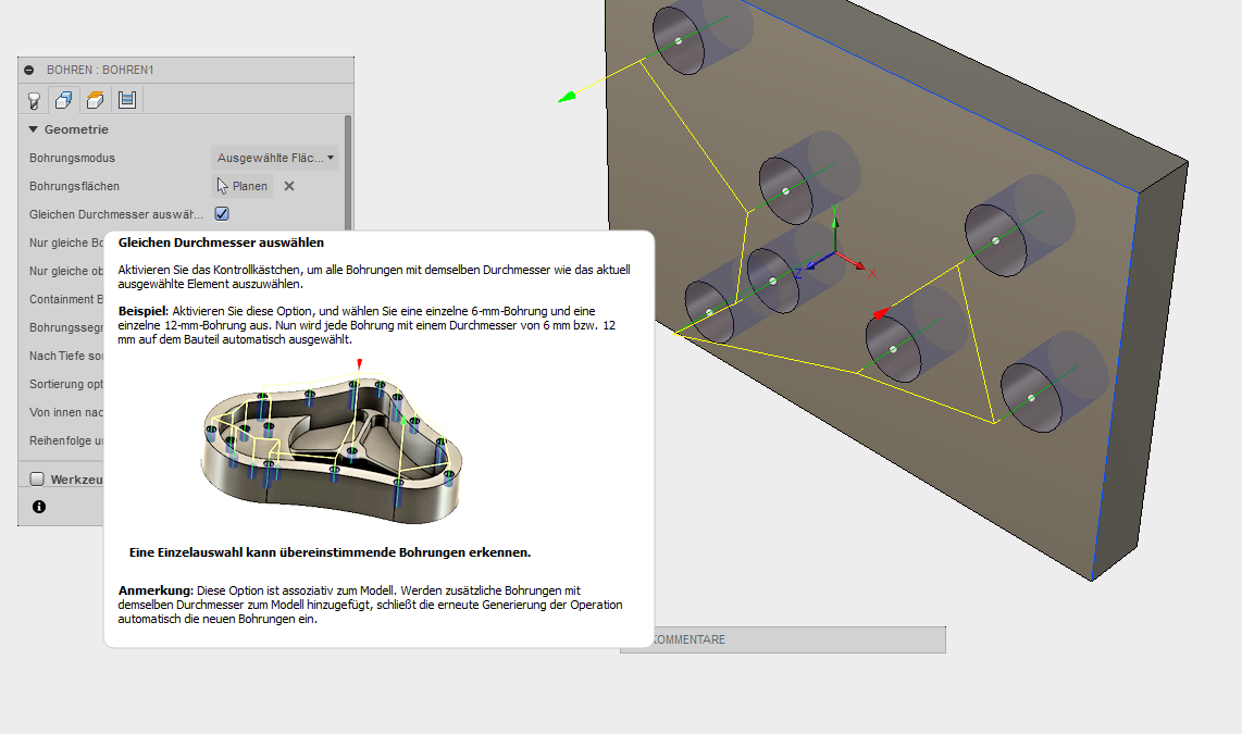 Gelöst: Fusion 360 Cambereich: Bohrungen bei Durchmessersuche werden nur  teilweise erkan - Autodesk Community - International Forums