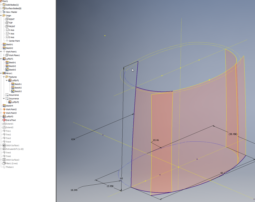 I mirrored too early.  I should have  modeled the side, front, chamfer and top before mirroring