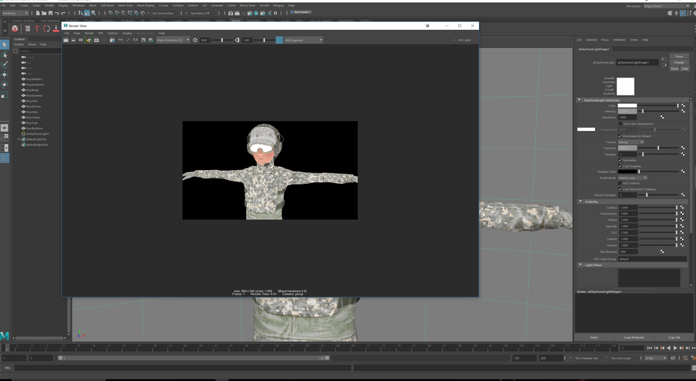 Model when rendered with Maya hardware