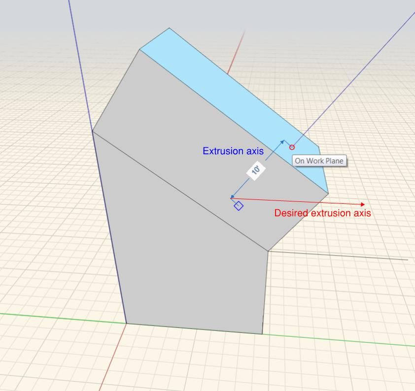 Blue is the default extrusion axis and red is the desired extrusion axis.