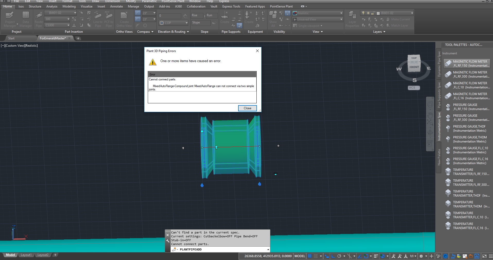 Solved Flow meter error on finding pipe to connect to it Autodesk