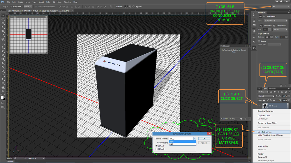 3d Studio Max export to U3D format - IN PHOTOSHP Right Click the 3d layer and export as 1-NOTES.png